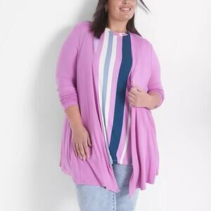 Lane Bryant Fit & Flare Open Cardigan Womens Size 26/28 Orchid Pink Knit Topper